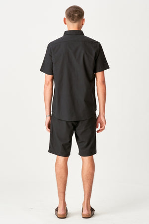 Linen Set Short-Sleeved Shirt + Linen Shorts – Black (Package Deal)