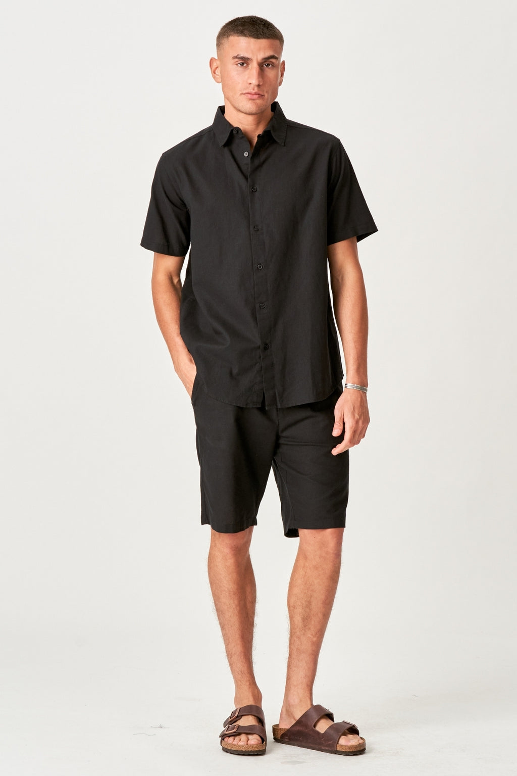 Linen Set Short-Sleeved Shirt + Linen Shorts – Black (Package Deal)