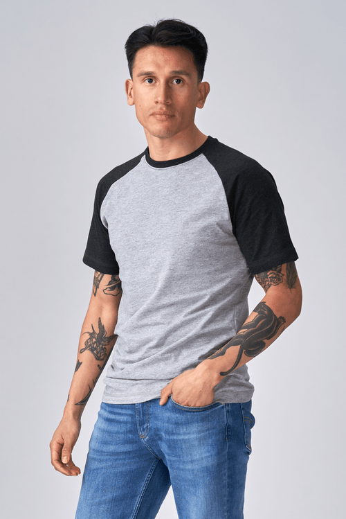 Basic T-Léine Raglan-Grey Light Black-Light