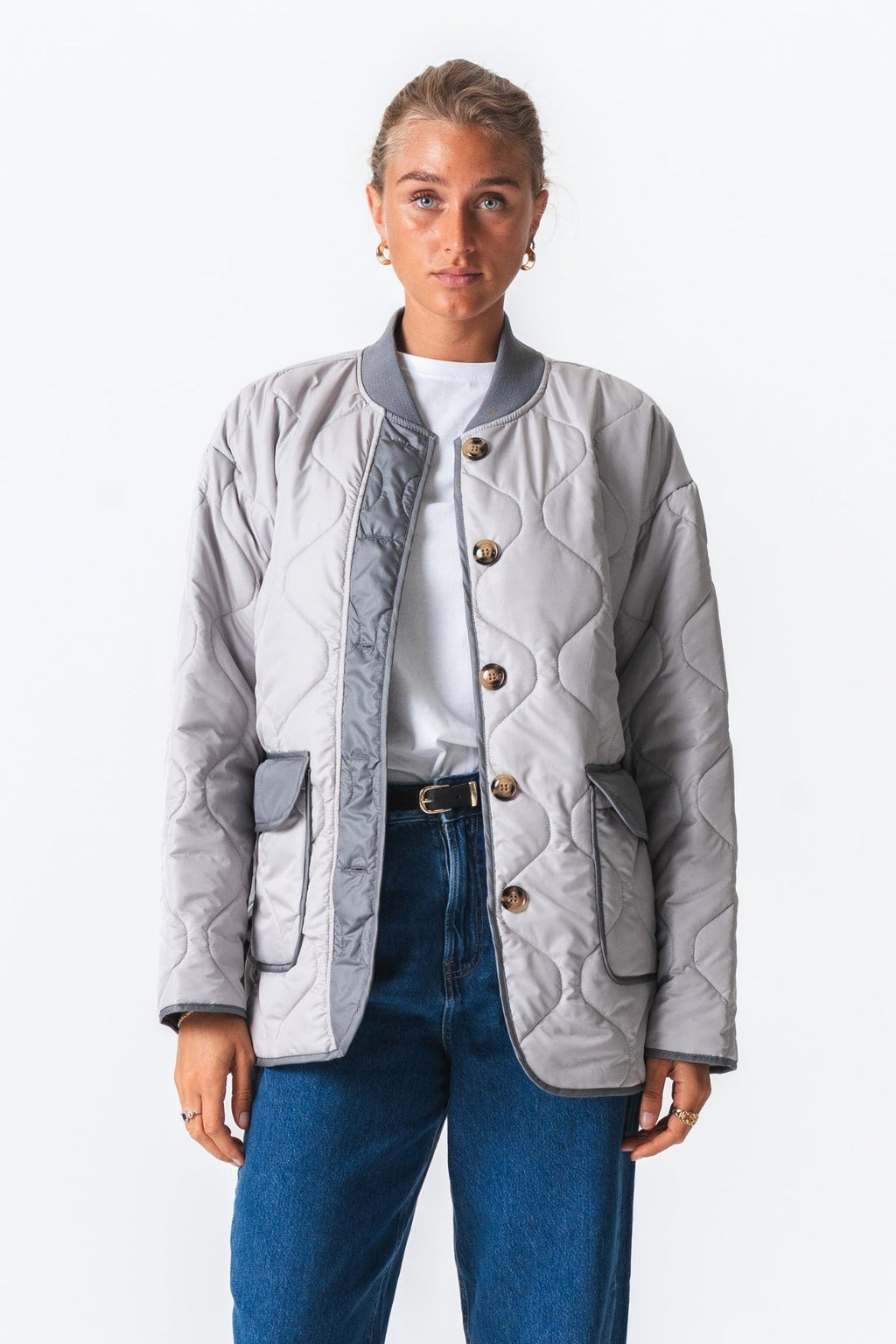 Quilted Block Jacket - Grey