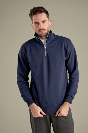 Sweatshirt leath zip - Navy