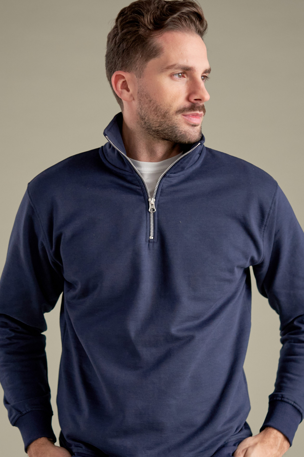 Sweatshirt leath zip - Navy