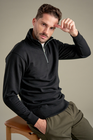 Sweatshirt leath zip - dubh