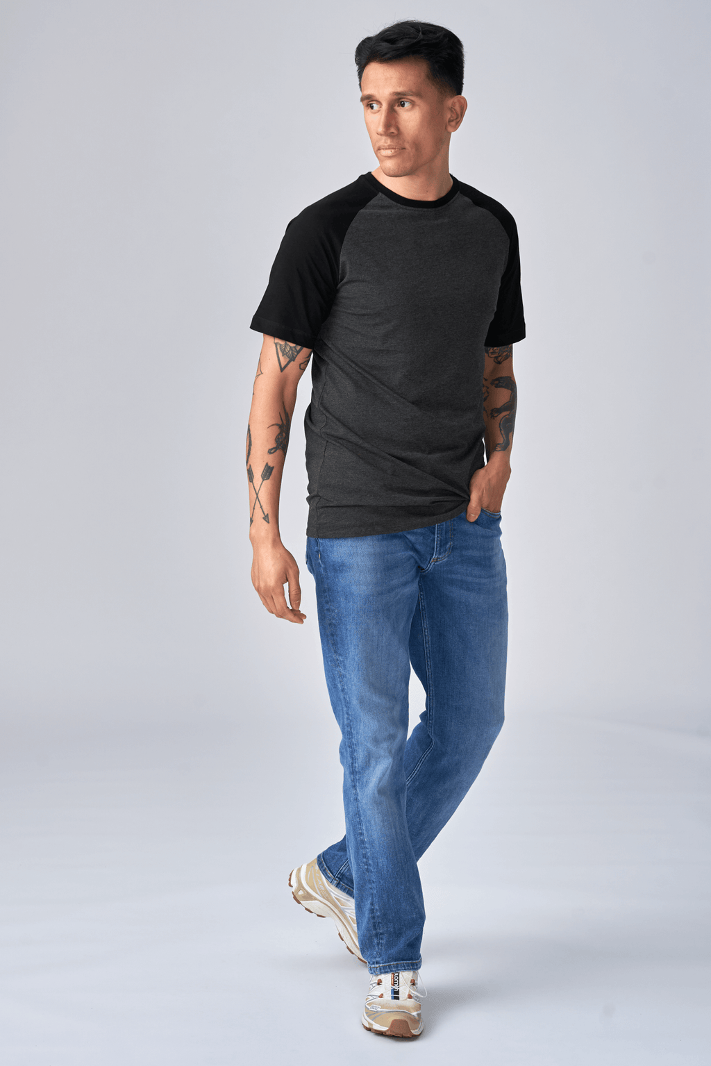 Basic raglan T-shirt - Black-Dark Gray