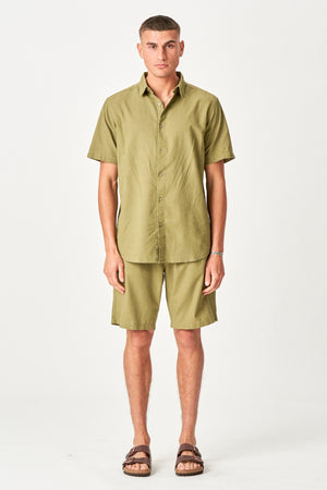 Linen Set Short-Sleeved Shirt + Linen Shorts – Green (Package Deal)
