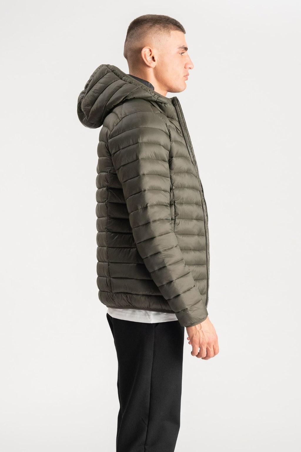 Lagana pufer jakna s kapuljačom - maslinasta