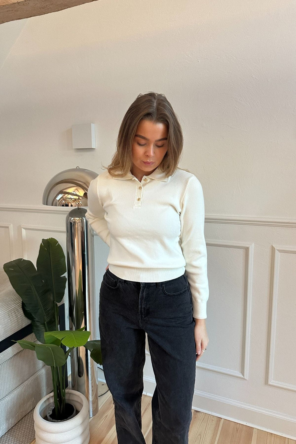 Long-sleeved Polo Shirt - Ecru