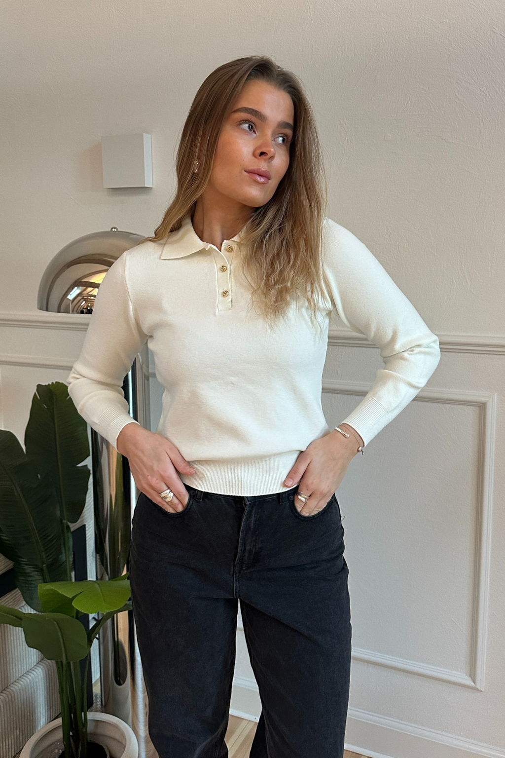 Léine Polo fad-sleeved - Ecru