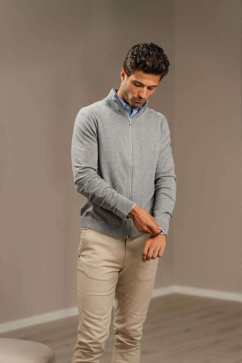 Pullover Zip Cardigan - Grey Melange