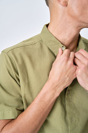 Short Sleeve Linen Shirt - Green