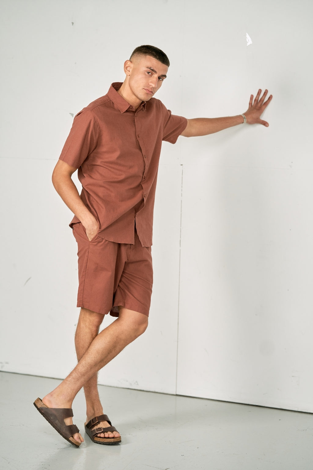 Linen Set Short-Sleeved Shirt + Linen Shorts – Terracotta (Package Deal)