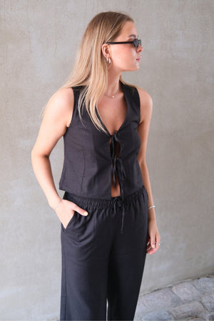 Linen Vest - Black