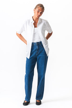 Short Sleeve Linen Shirt - White