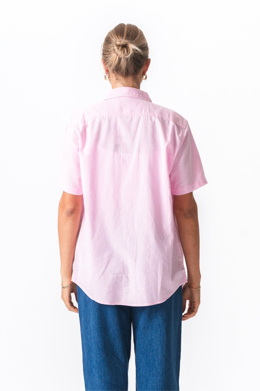 Short Sleeve Linen Shirt - Light Red