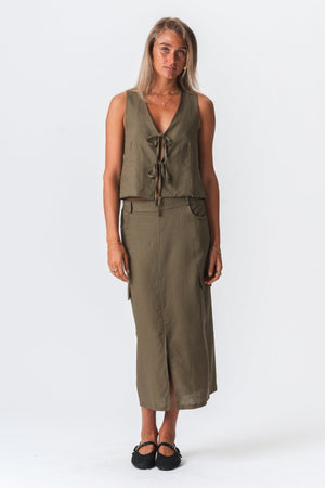 Linen Skirt - Green