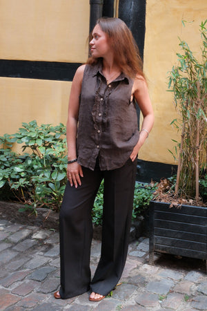 Mio Linen Top - Brown