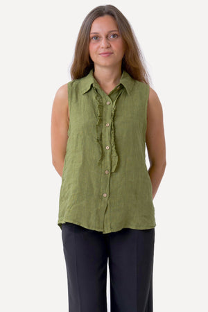 Mio Linen Top - Olive