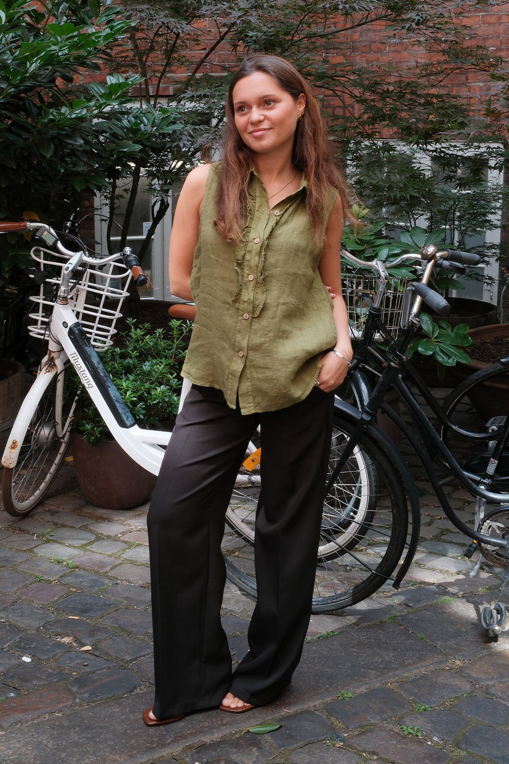 Mio Linen Top - Olive