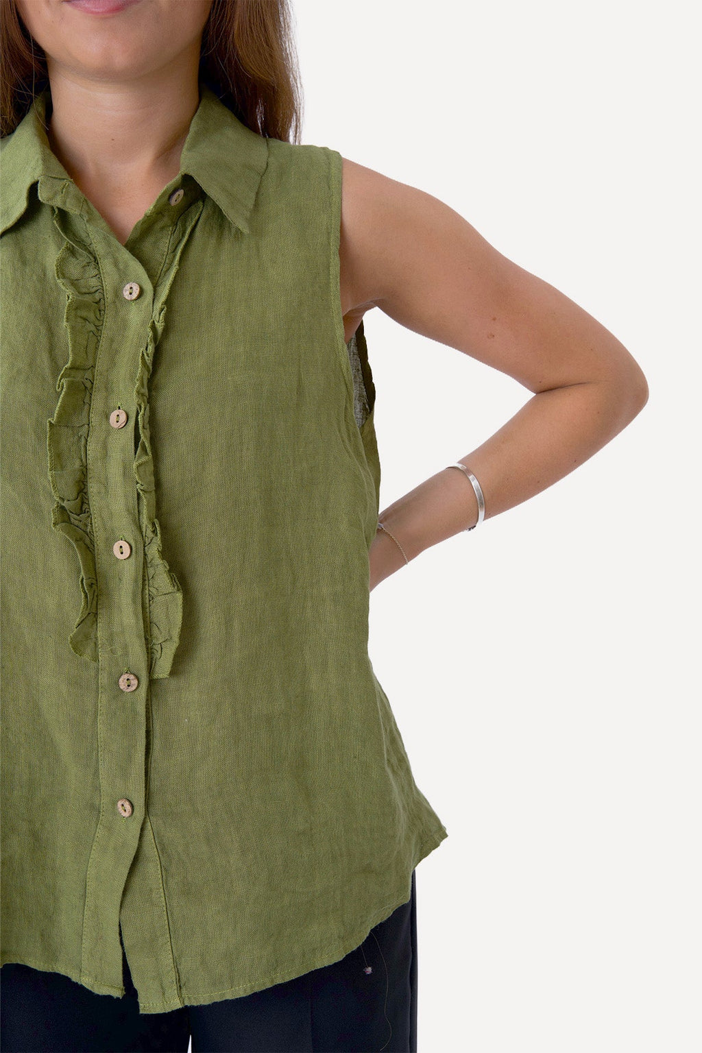 Mio Linen Top - Olive