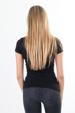 Štíhle vneck basic Tričko - čierna