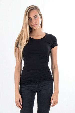 Štíhle vneck basic Tričko - čierna