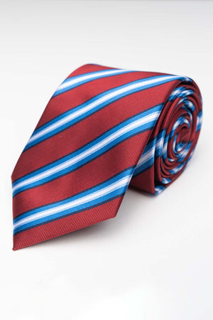 Tie - Burgundy - Blue/White Striped