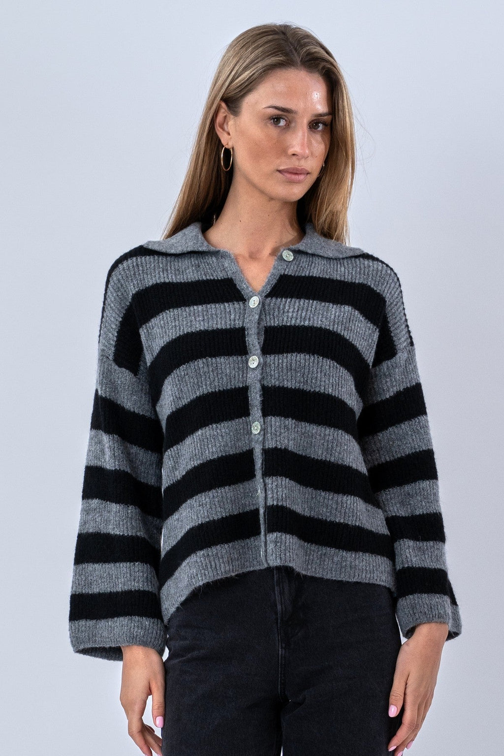 Josie Polo Knit - Grey/Black