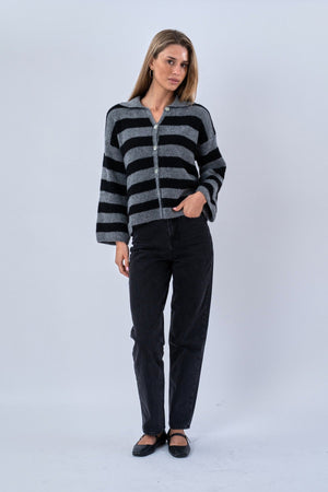 Josie Polo Knit - Grey/Black
