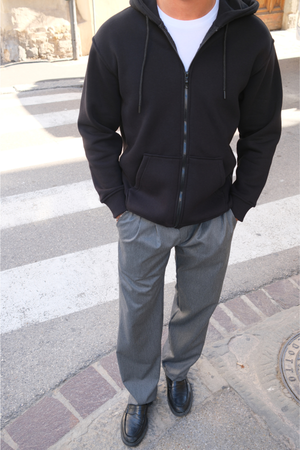 Relaxed Zip Hoodie - Black