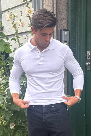 Muscle Long Sleeve Polo Shirt - White