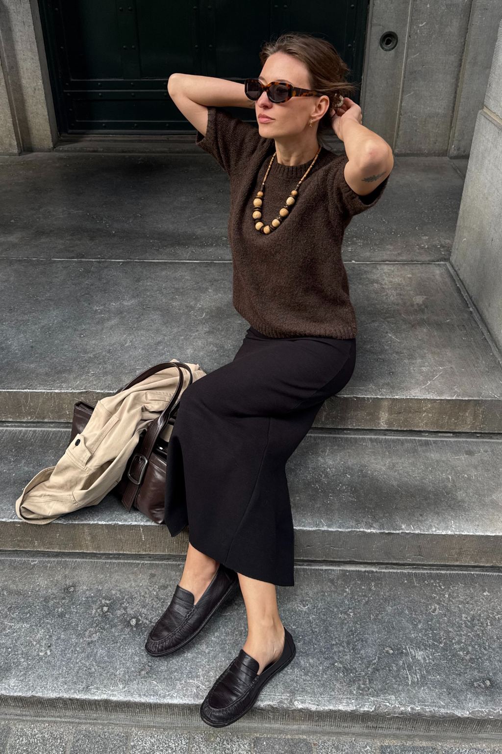 Aggia s/s pleteni pulover - brtva smeđa