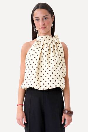 Wilma Top - Yellow/Brown Dots