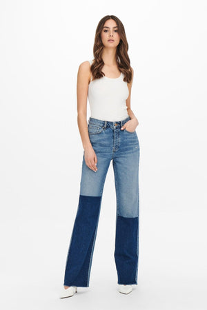 Zikka Color Block Pants - Medium Blue Denim