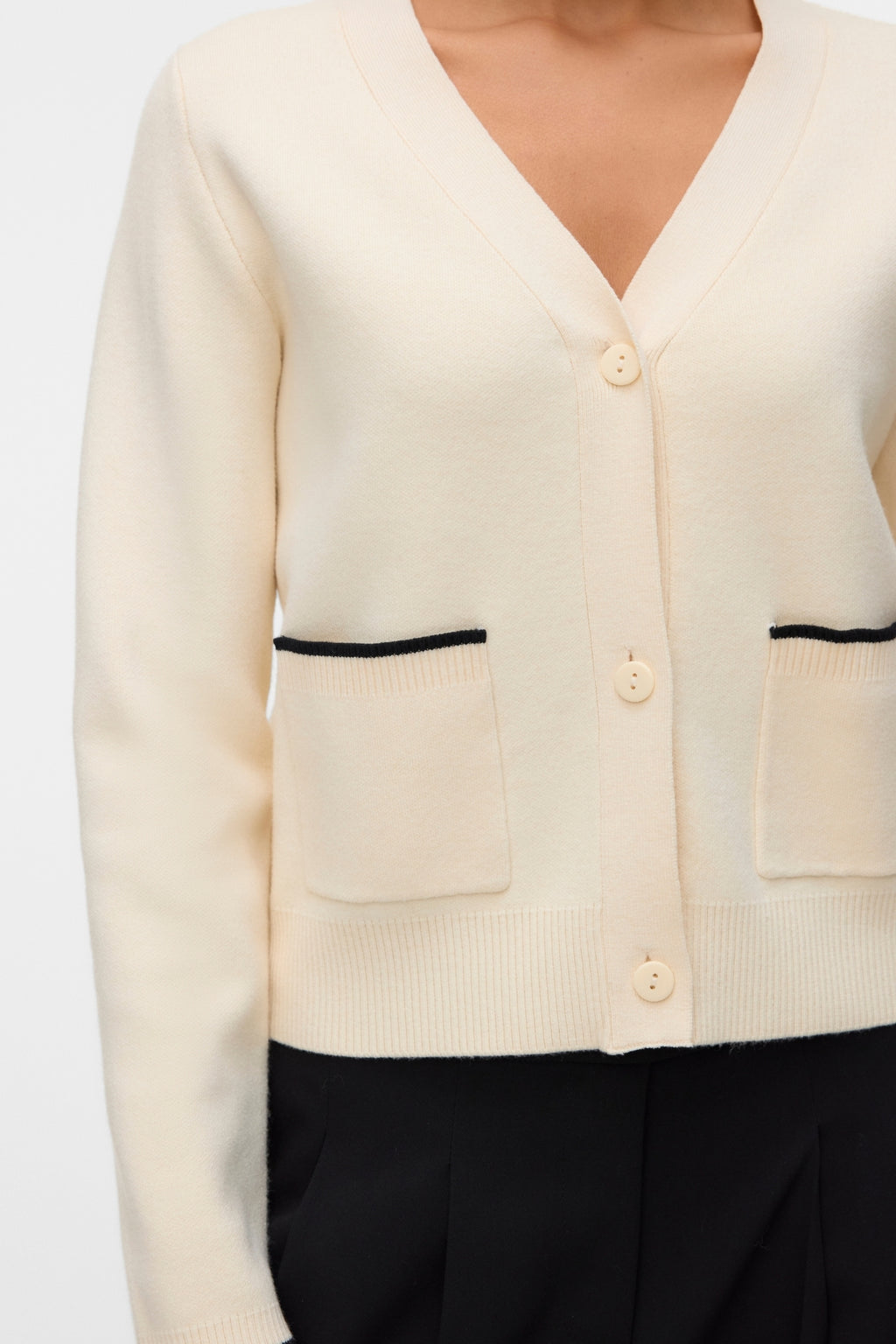 Gold V-Neck Contrast Cardigan - Birch W. Black