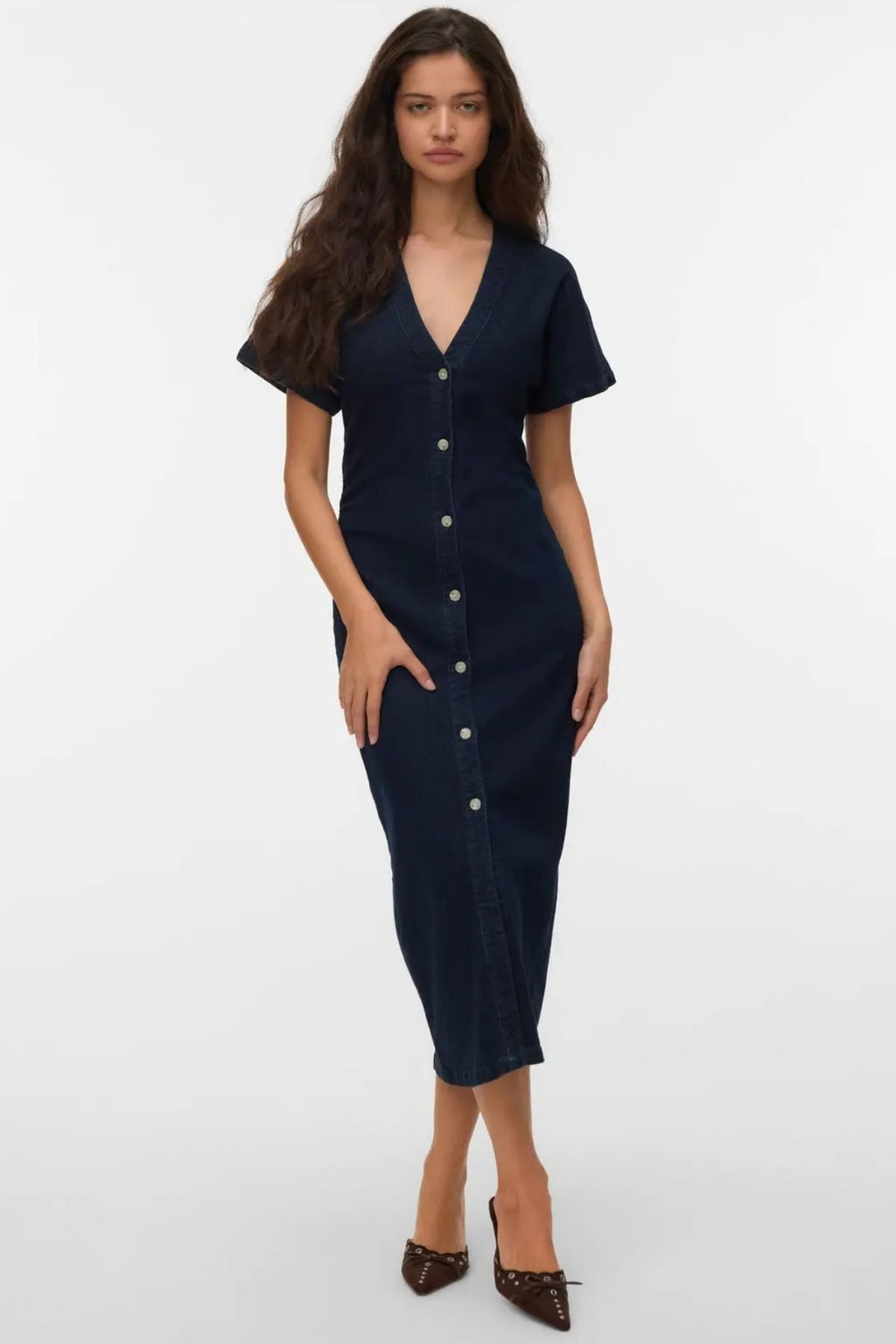 Sanni V-Neck Dress - Dark Blue Denim