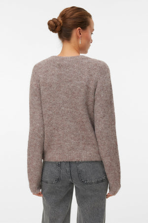 Novah O-Neck Button Cardi - hnedá šošovková melanž