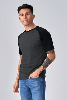 Osnovna majica Raglan-crno-tamna siva