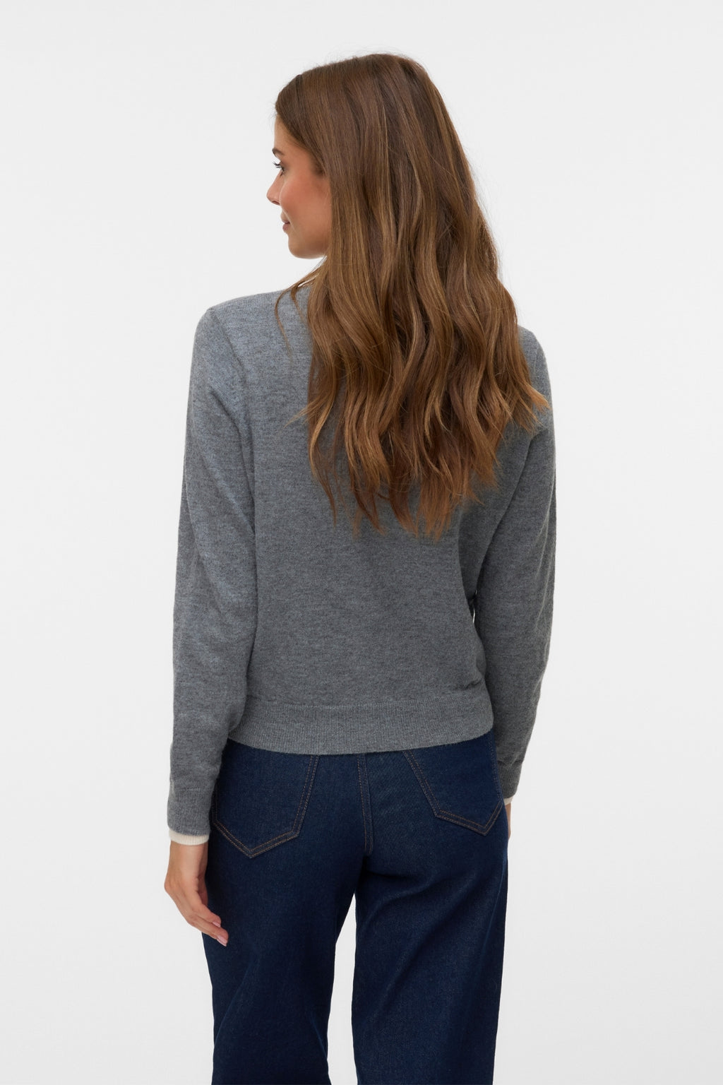 Wonderful O-Neck Cardigan -Medium Grey Melange w. Birch