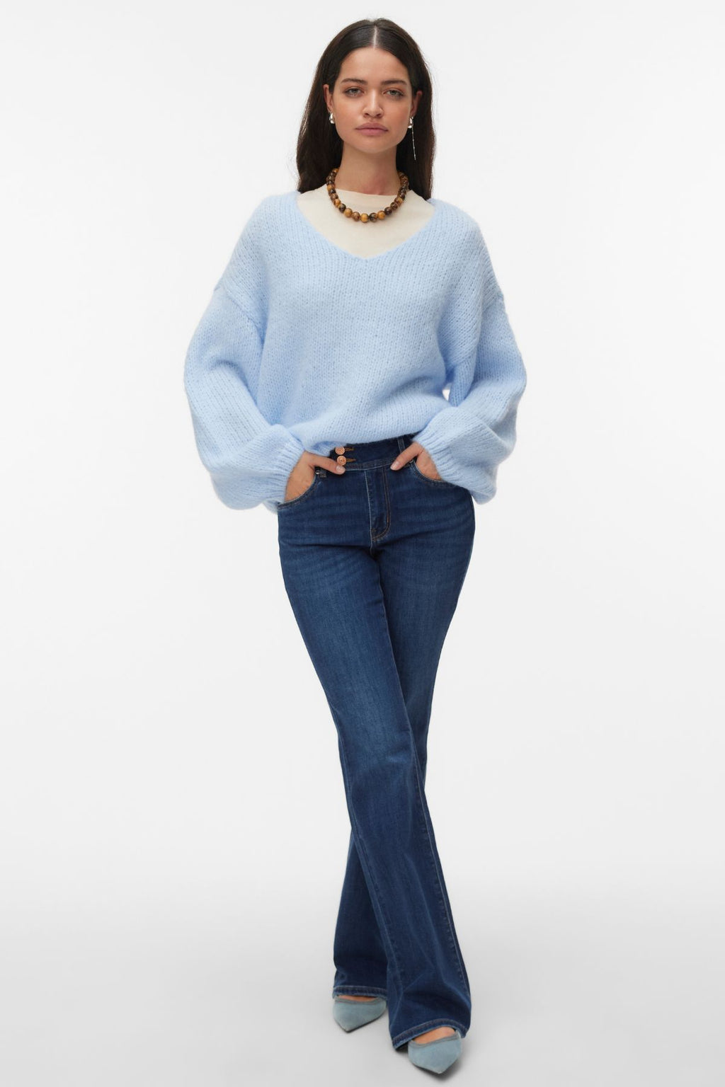 Maybe 2way V-Neck Pullover - Cashmere Blue
