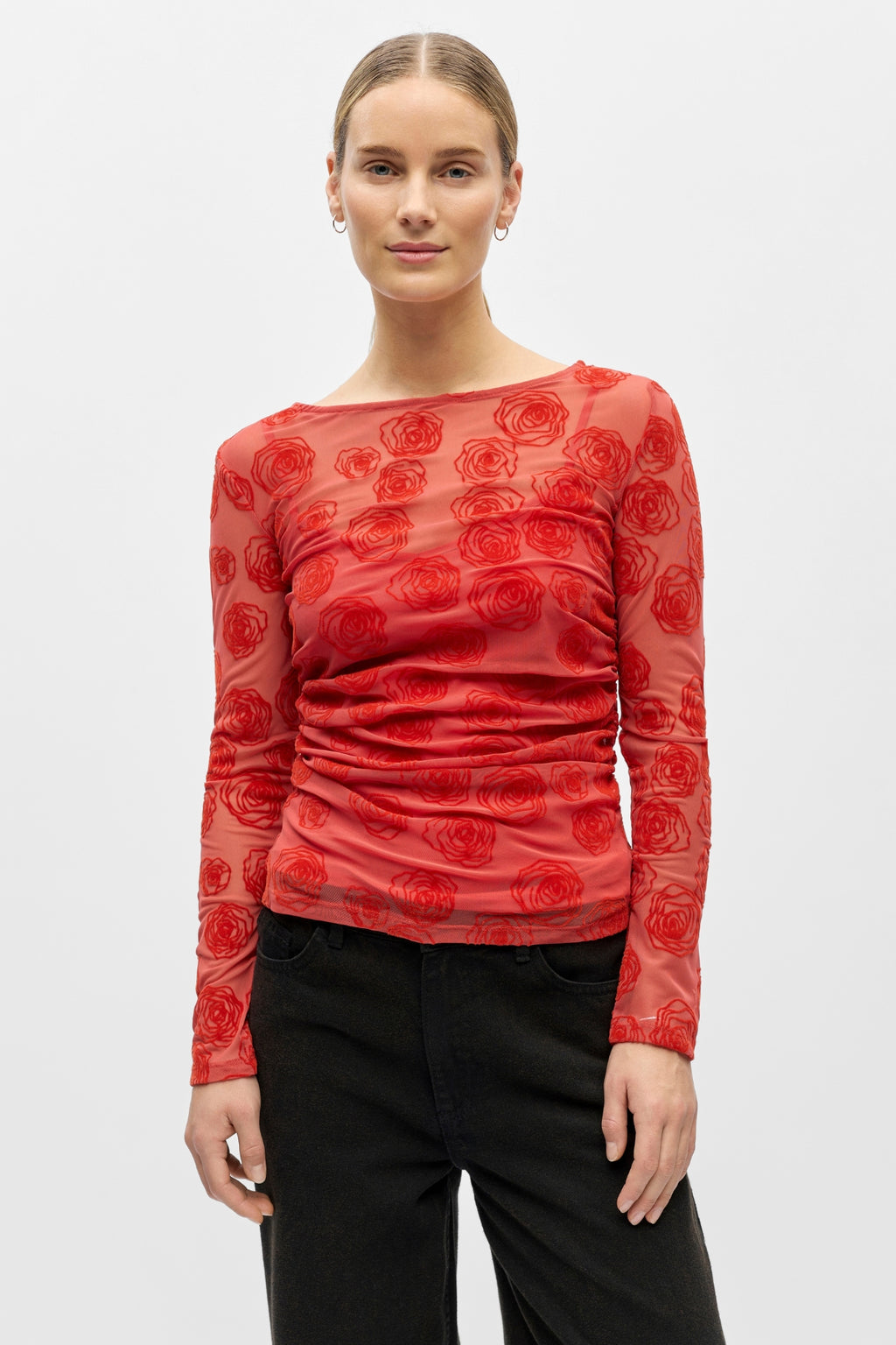 Elodie Top - Cranberry Poinsette Roses