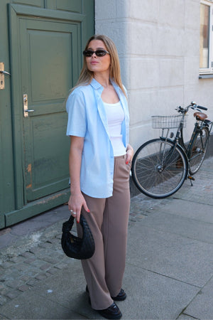 Short Sleeve Linen Shirt - Light Blue