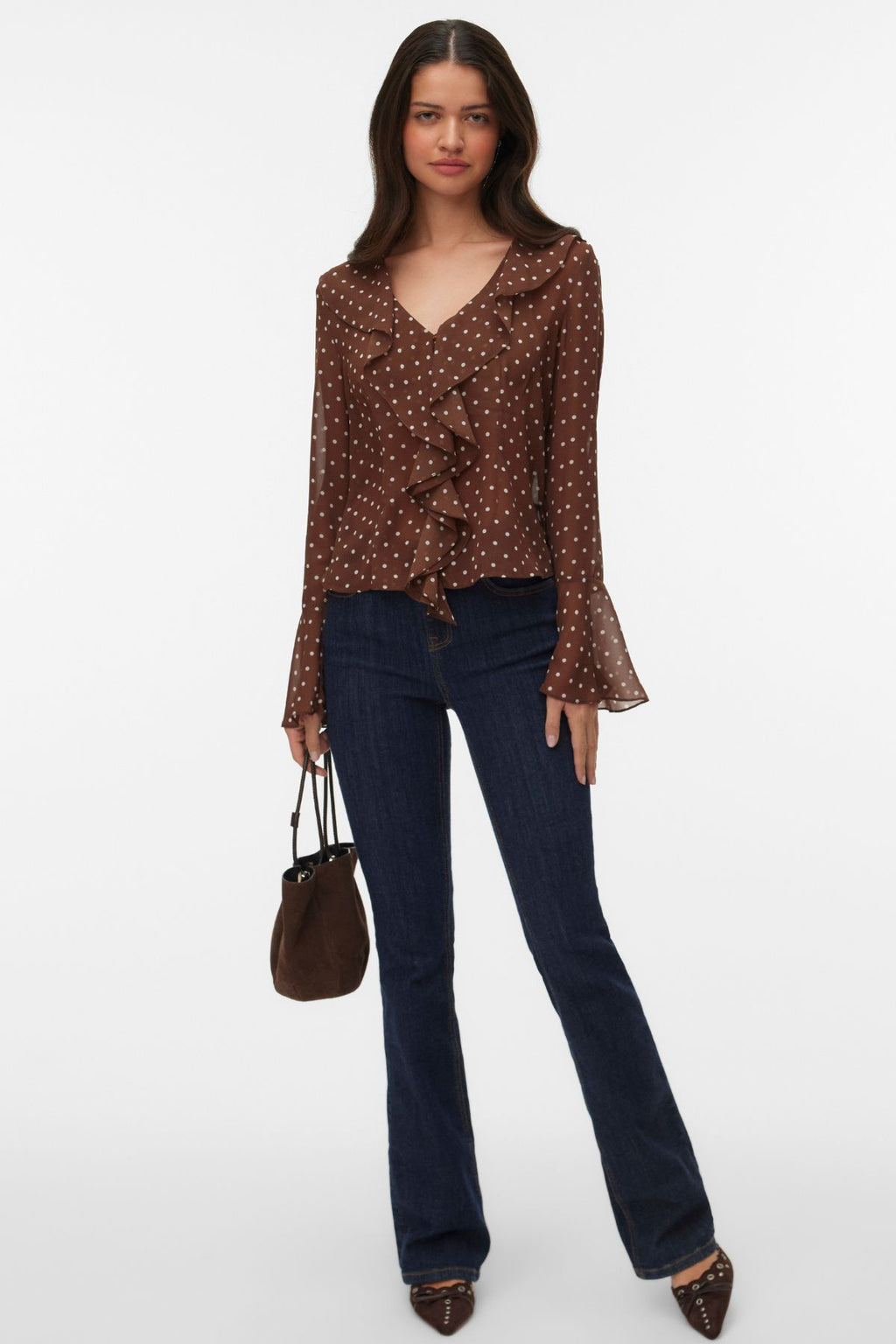 Willow Frill Top - Chocolate Martini:Snow white dot
