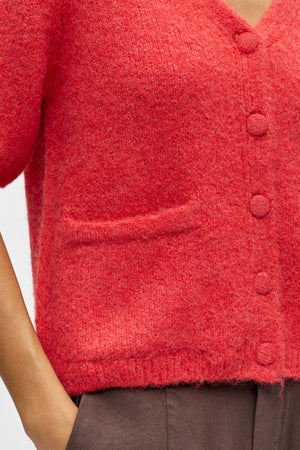 Saggia V-Neck Knit Cardigan - Poinsettia Melange