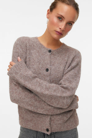 Novah O-Neck Button Cardi - hnedá šošovková melanž