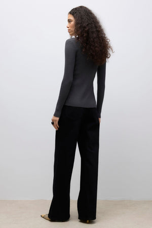 Ukino O-Neck Knit Cardigan - Dark Grey Melange