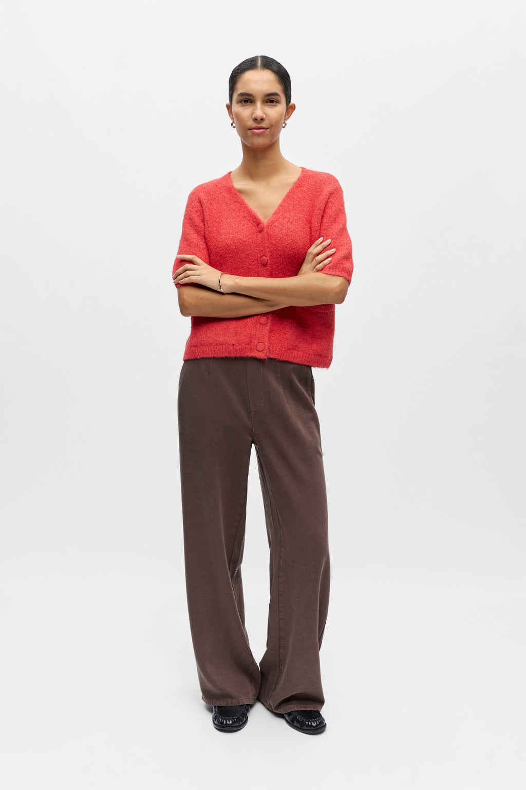 Saggia V-Neck Knit Cardigan - Poinsettia Melange