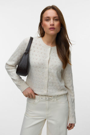 Doffy Stitch Ls O-Neck Cardigan - Birch Melange
