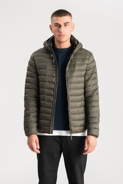 Hooded Light Puffer Jacket - Olive - TeeShoppen Group™