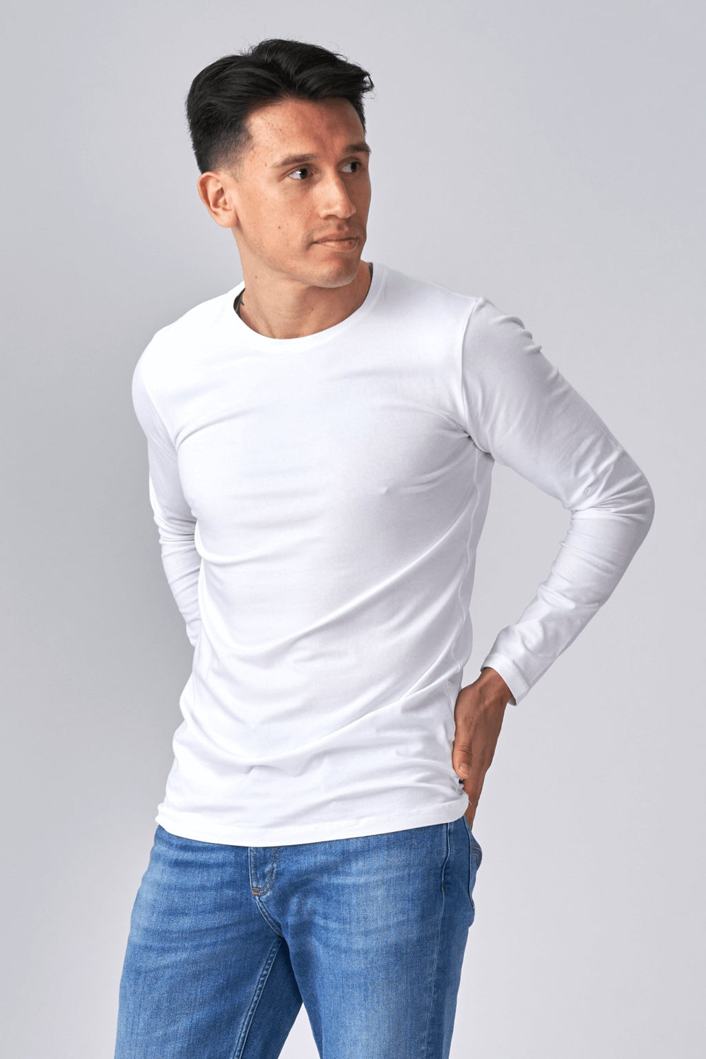 Mišićna majica s dugim rukavima-bijela