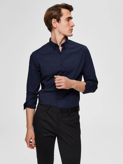 Michigan Stretch Shirt - Navy - TeeShoppen Group™ - Formal Shirts & Blouses - Selected Homme